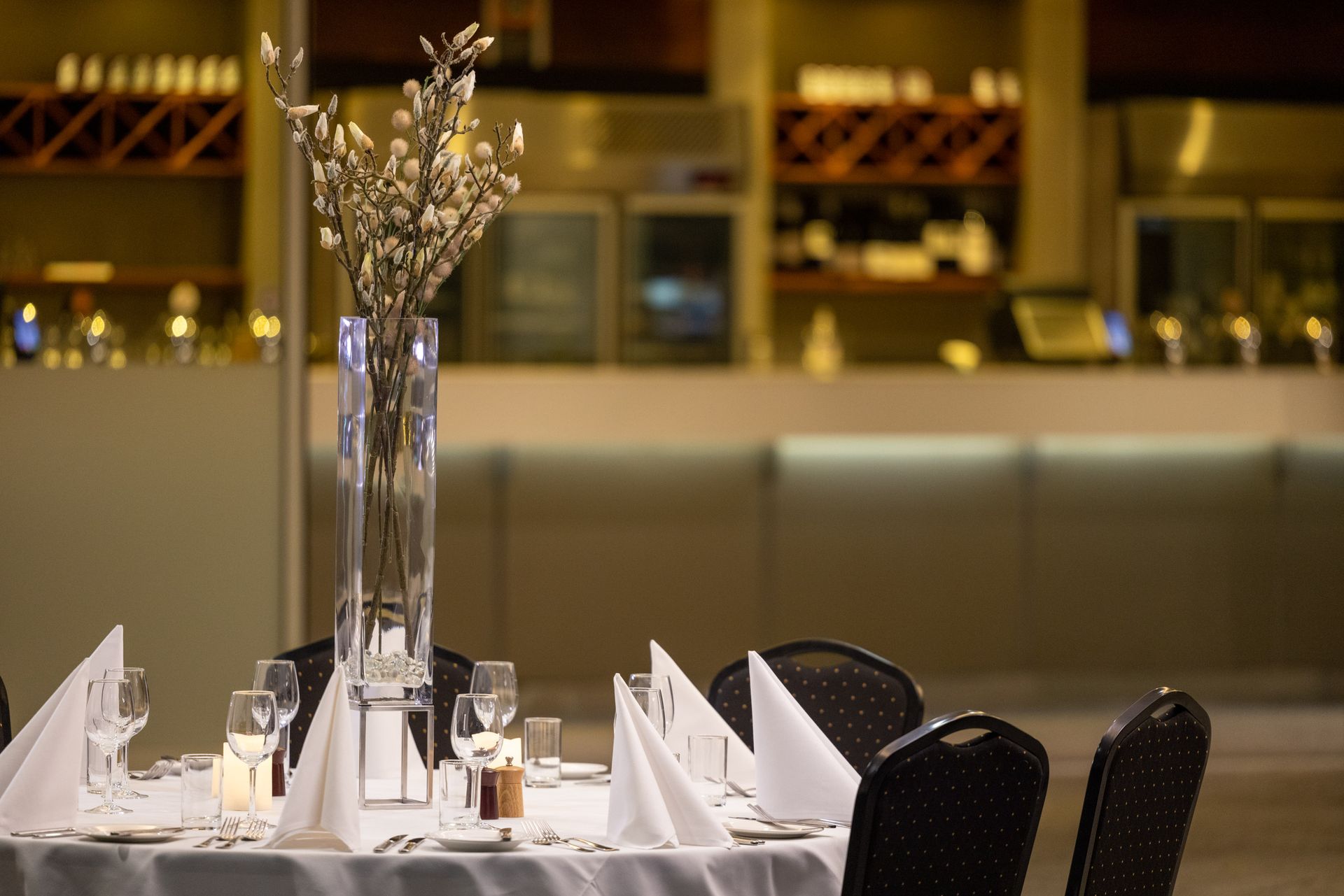 Elegantly set dining table in the Pittwater RSL auditorium