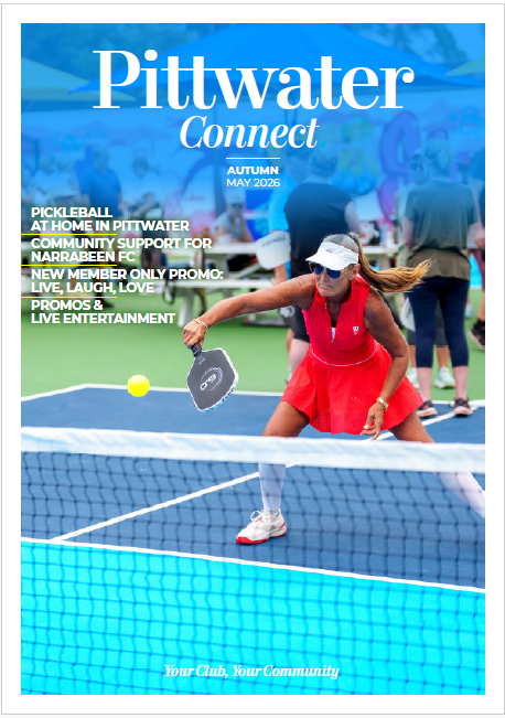 Pittwater Connect magazine cover featuring Tom Burlinson with the headline ‘Salutes the Masters of Swing