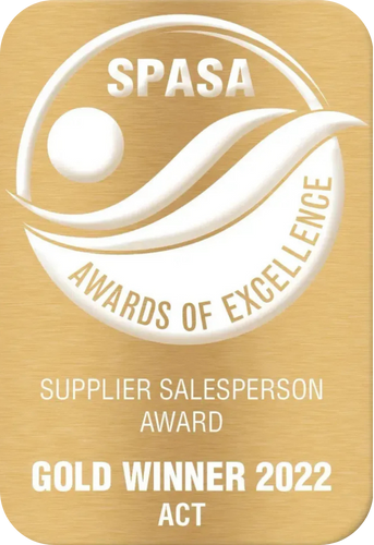 Gold award for Supplier Salesperson Excellence from SPASA, 2022 ACT. Golden design with logo and text.