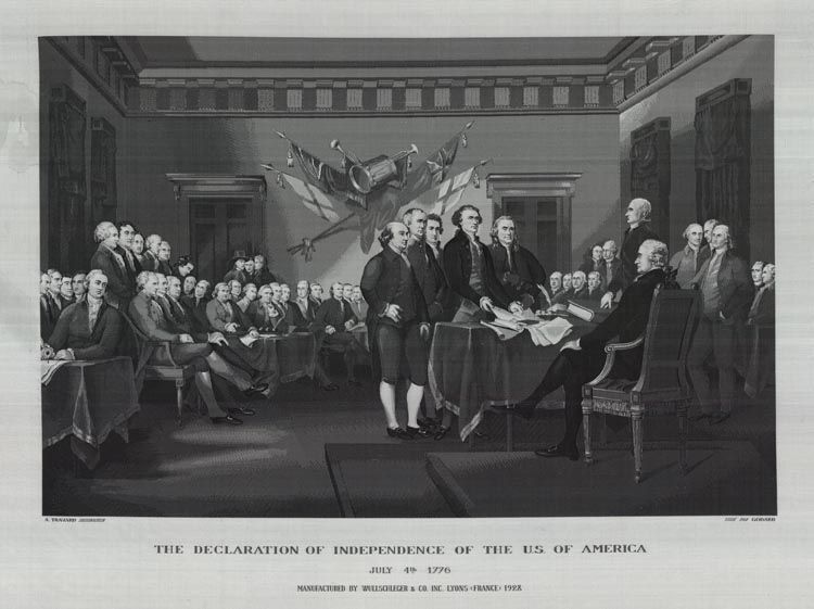  a Jacquard-woven silk rendition of John Trumbull's famous painting of the signing of the Declaratio