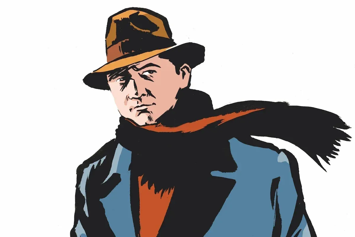 Illustration of Jean Moulin, iconic leader of the French Resistance, symbolizing the role of Lyon's 