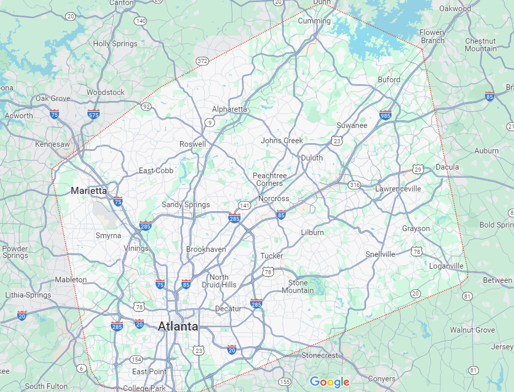 A map of atlanta is shown on google maps.
