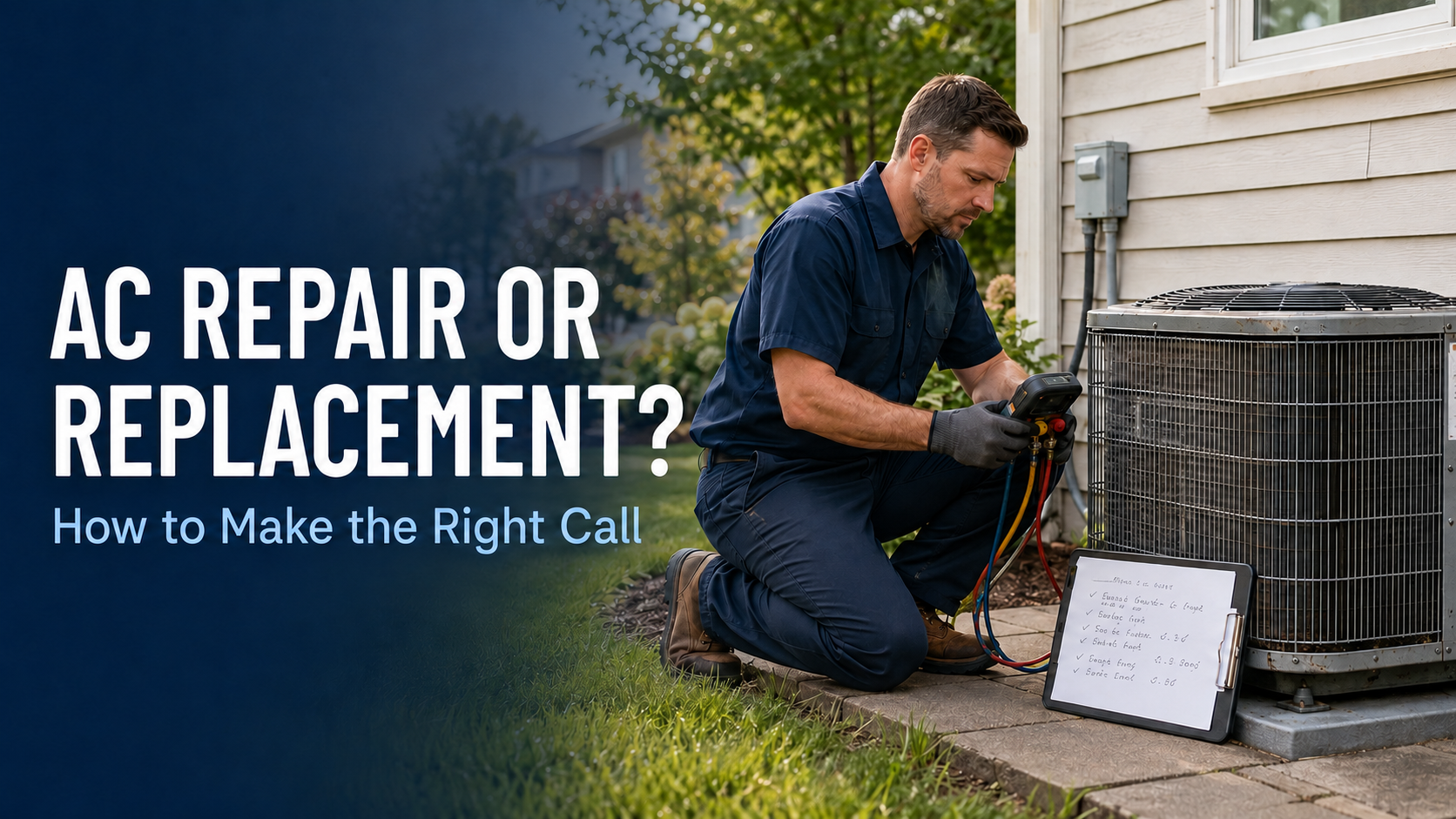 HVAC technician assessing whether a residential air conditioner needs a repair