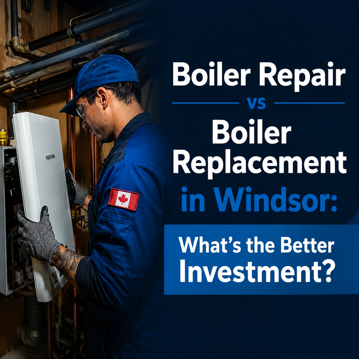 an hvac technician repairing an old boiler