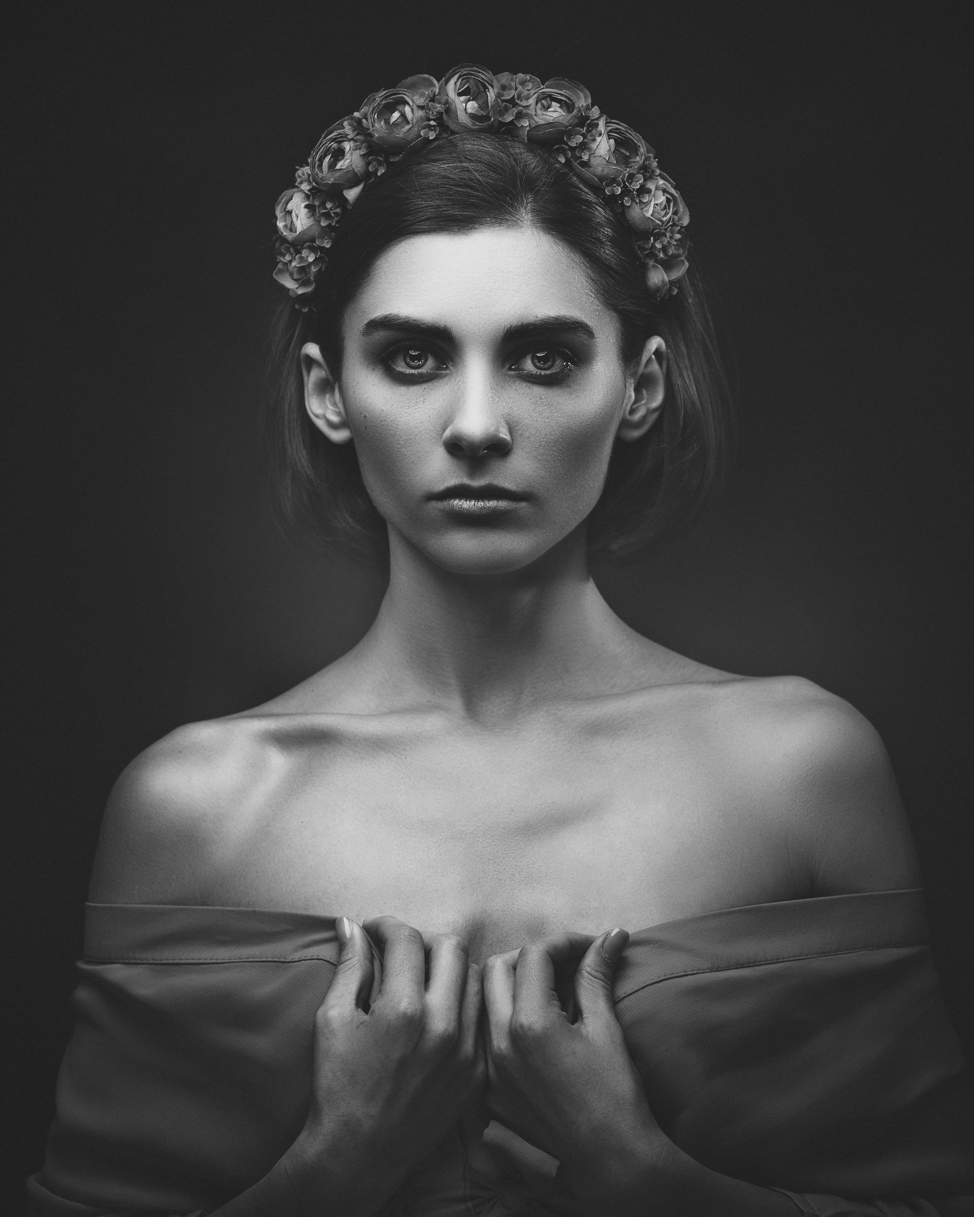 A black and white fashion beauty portrait at MAX MD Medical Aesthetics and Wellness in Garden City, NY