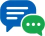 Blue and green chat bubbles with white text lines, representing messaging or communication app icons
