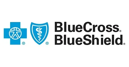 BlueCross BlueShield logo with blue cross and shield icons beside black text on white background