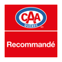 Logo de CAA Québec avec le texte « Recommandé » en dessous, les deux sur fond rouge.