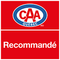 Logo de CAA-Québec avec un ovale rouge et bleu, texte « Recommandé » sur fond rouge.