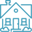 Blue outline of a house, possibly representing real estate or homeownership.