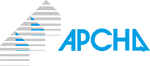 Logo APCHA : lettres bleues et triangle.