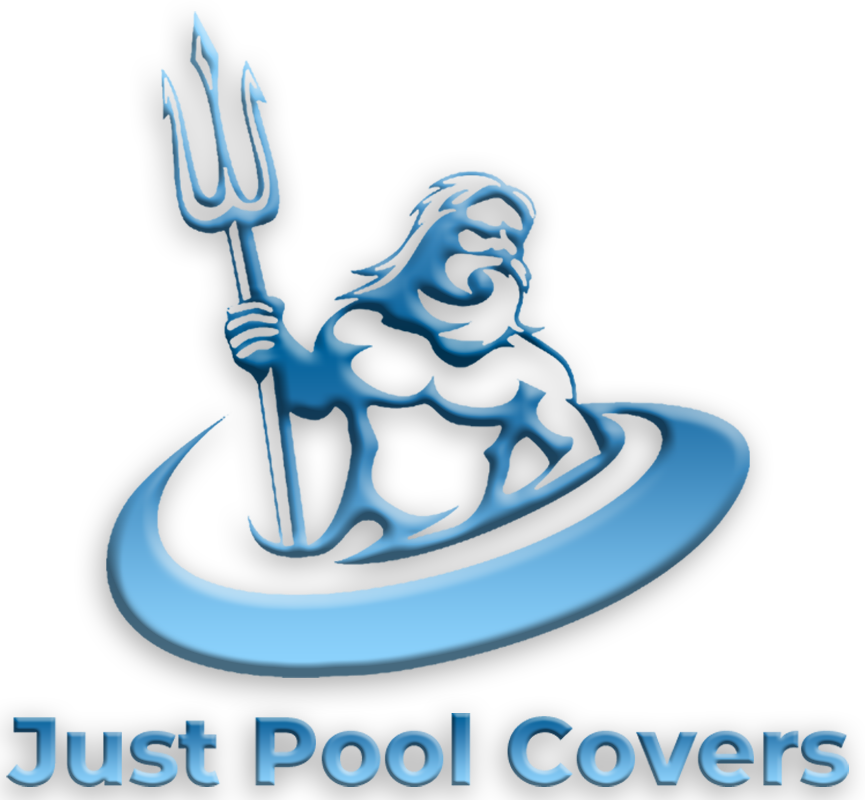 Blue logo of a muscular figure holding a trident, emerging from water, with