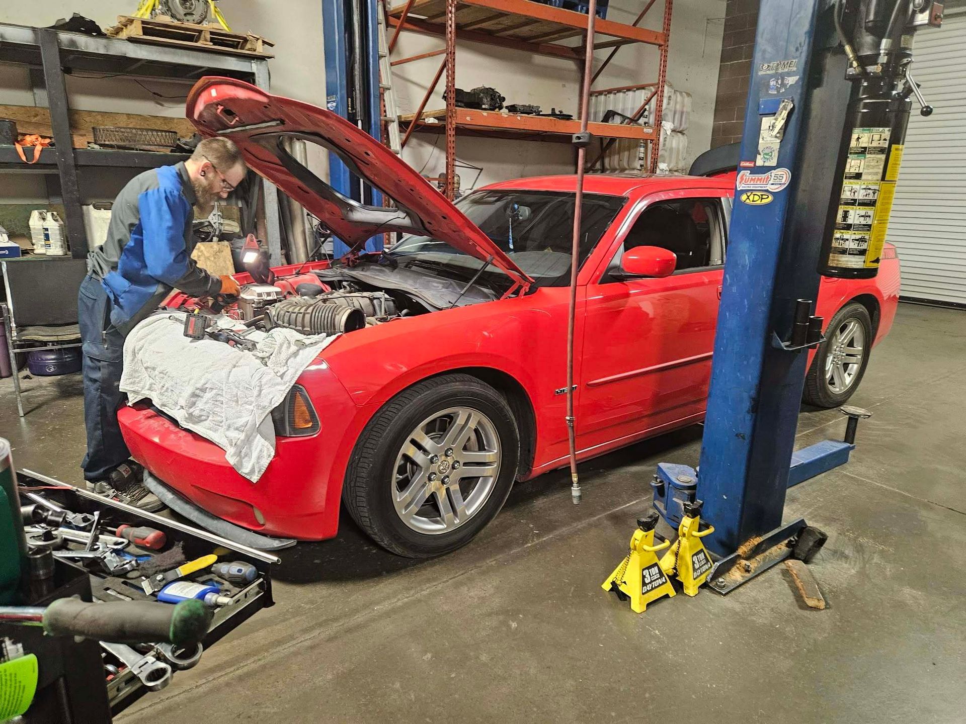 Red Dodge Magnum Under Maintenance | CT Auto Powered by Pete’s Autoworks