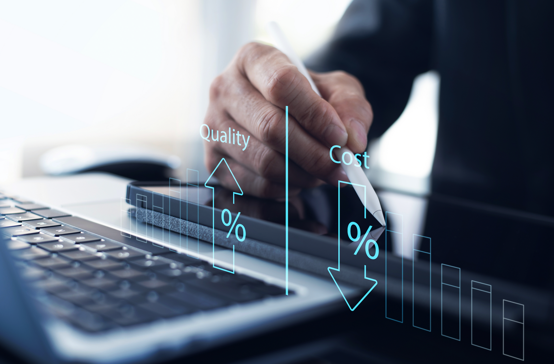 A person is using a pen to draw a graph on a tablet.