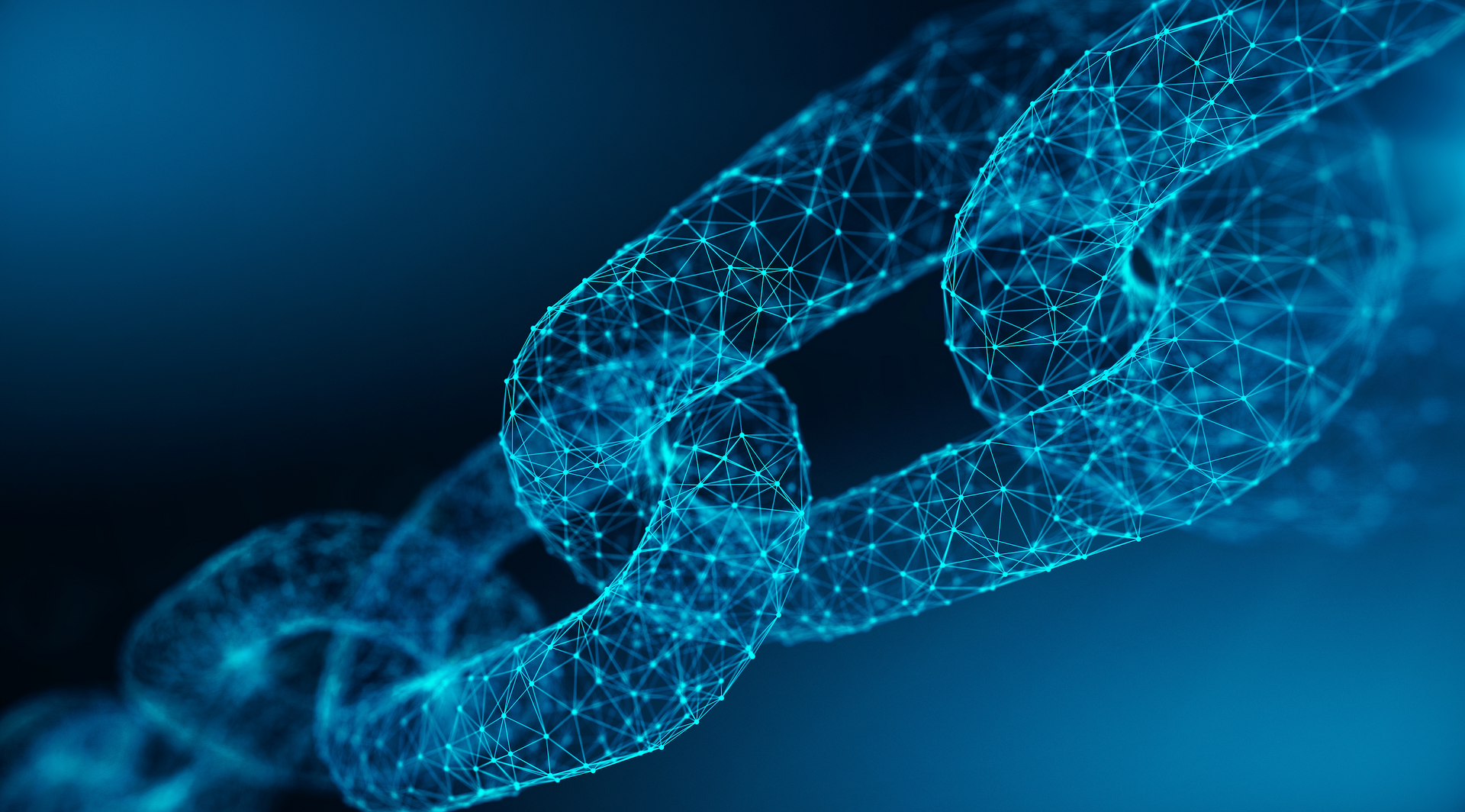 A close up of a chain made of dots and lines on a blue background.