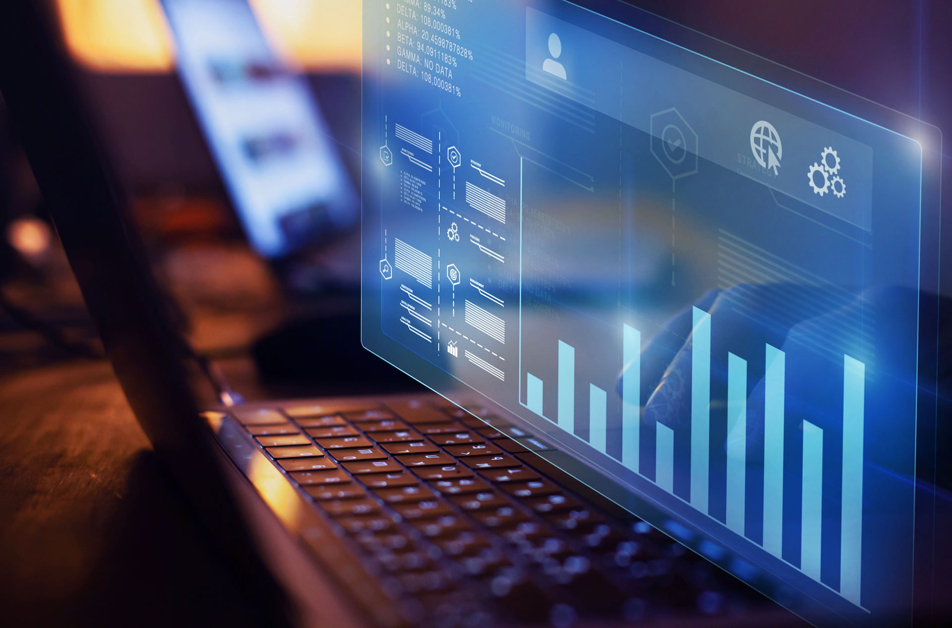 A laptop computer with a graph on the screen.