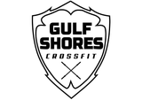 Gulf Shores CrossFit logo: Black and white shield with text and crossed lines.