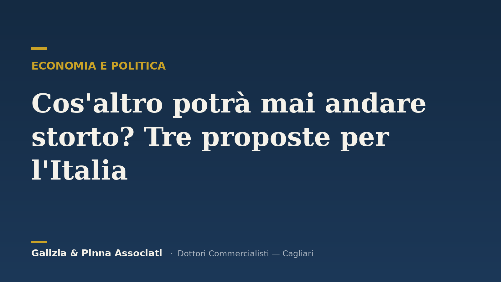 Italian news headline on dark blue: “Cos’altro potrà mai andare storto? Tre proposte per l’Italia”