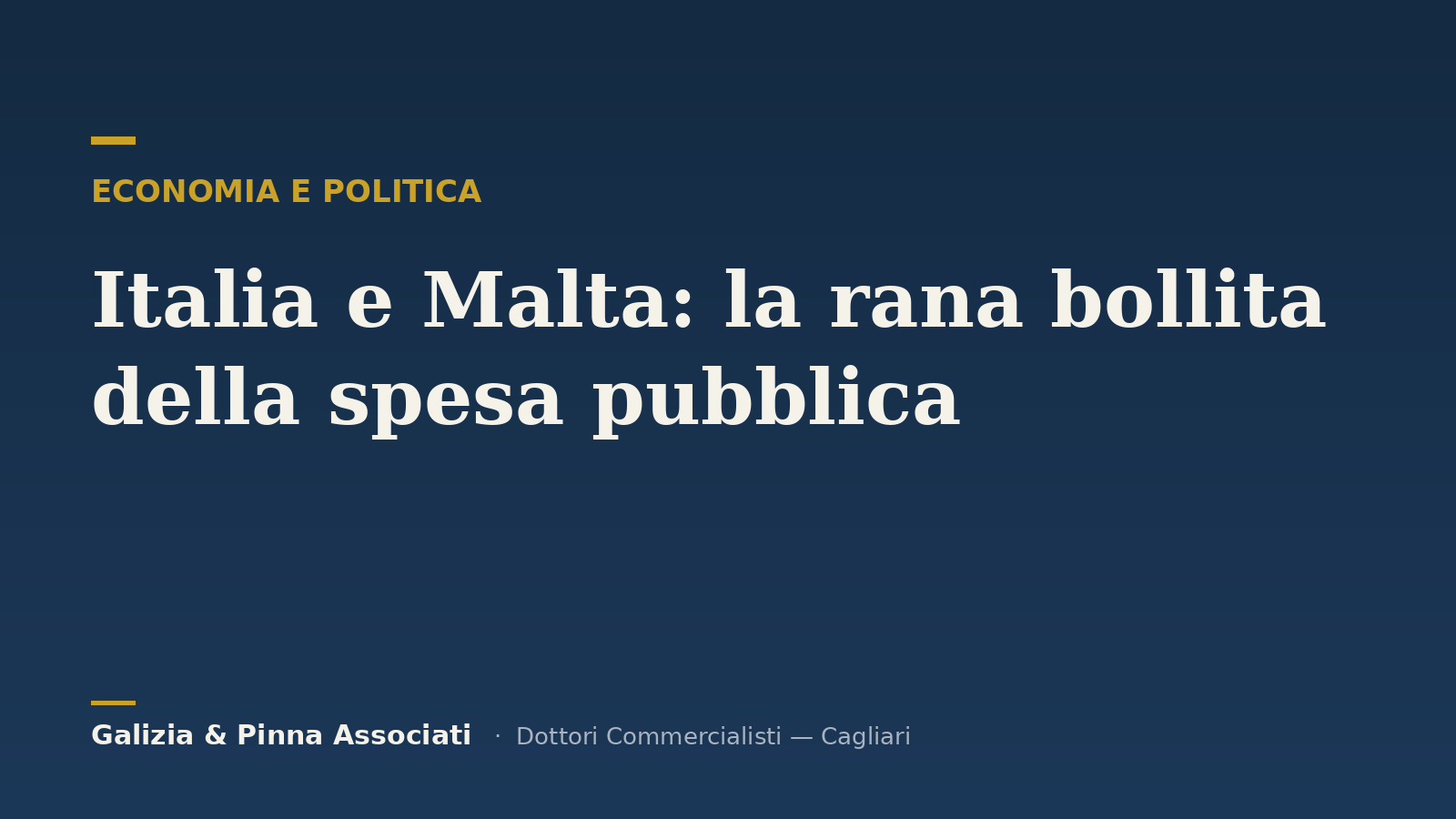 Titolo su sfondo blu: “Italia e Malta: la rana bollita della spesa pubblica” in sezione Economia e politica