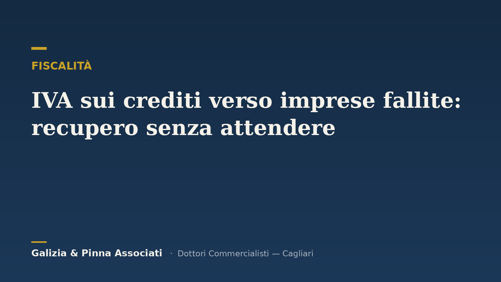 Slide blu con testo bianco: “IVA sui crediti verso imprese fallite: recupero senza attendere”.