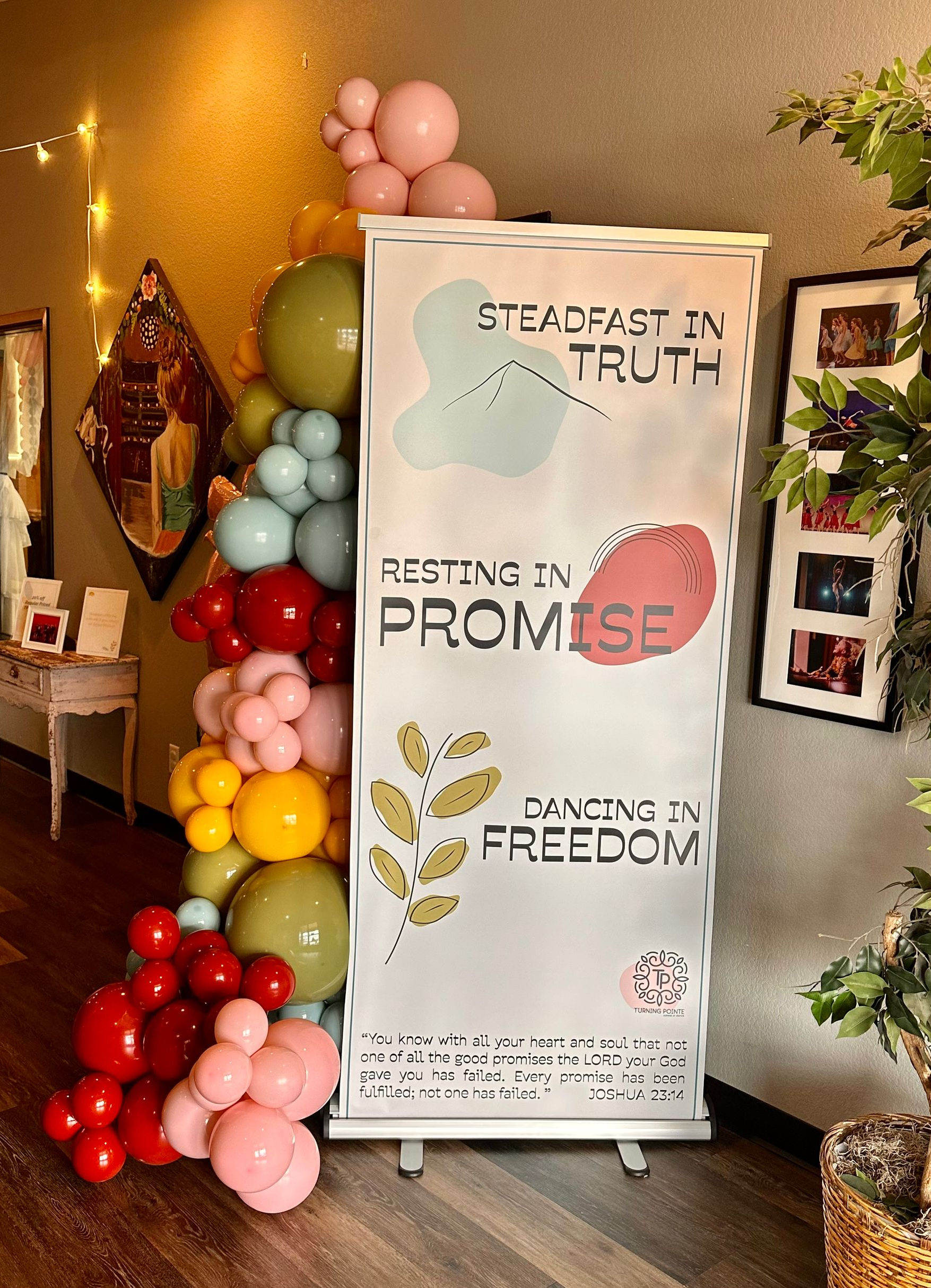 A banner with text,