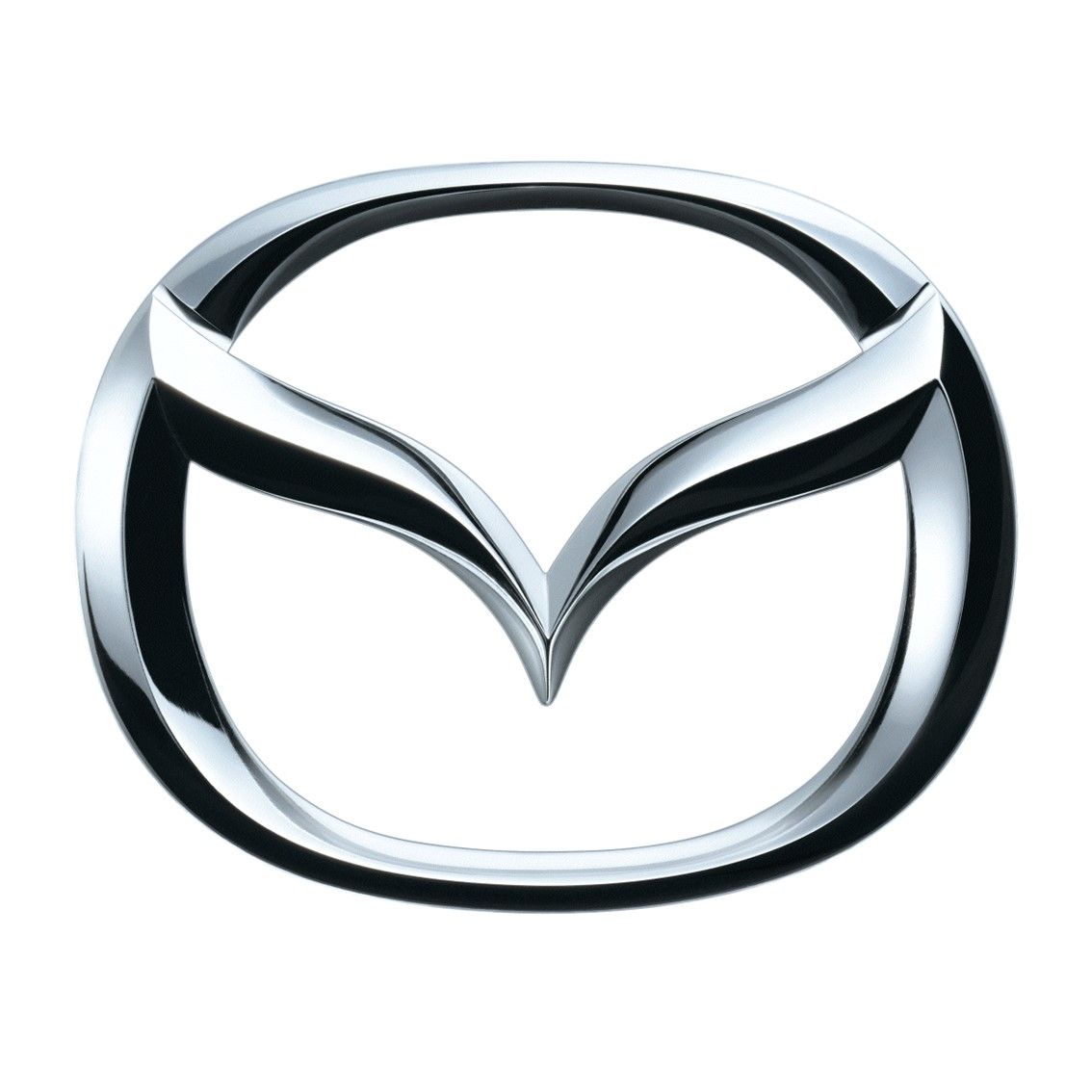 Silver Mazda emblem on a white background