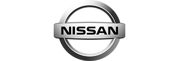 Nissan logo with silver circular emblem and black wordmark