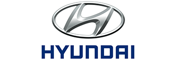 Hyundai logo in blue text with silver emblem on a white background