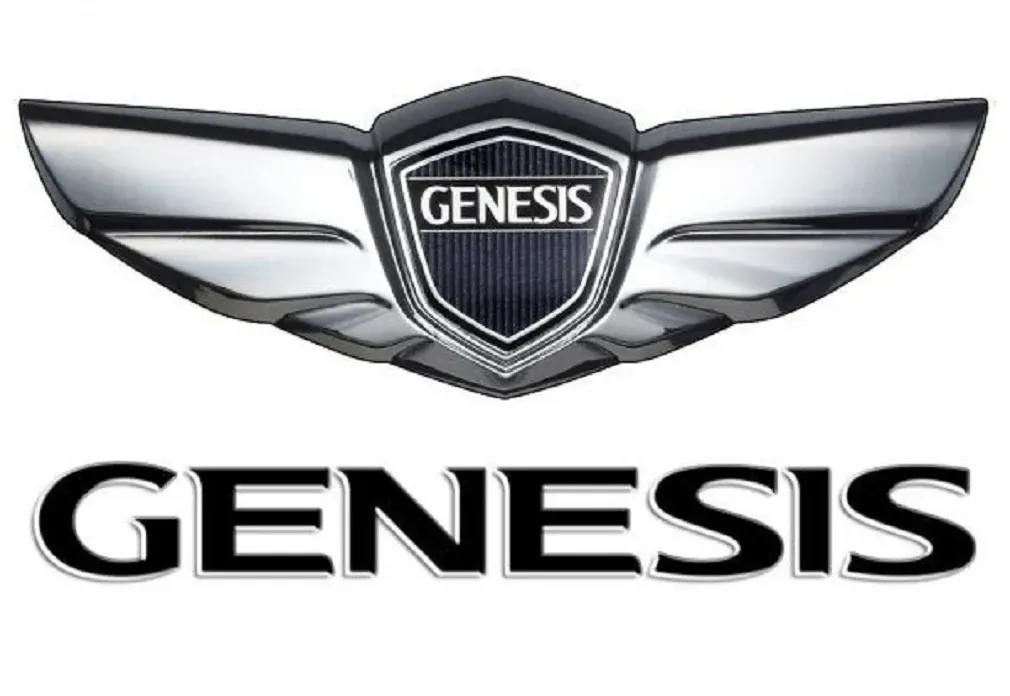 Genesis car logo with silver wings and black wordmark on a white background
