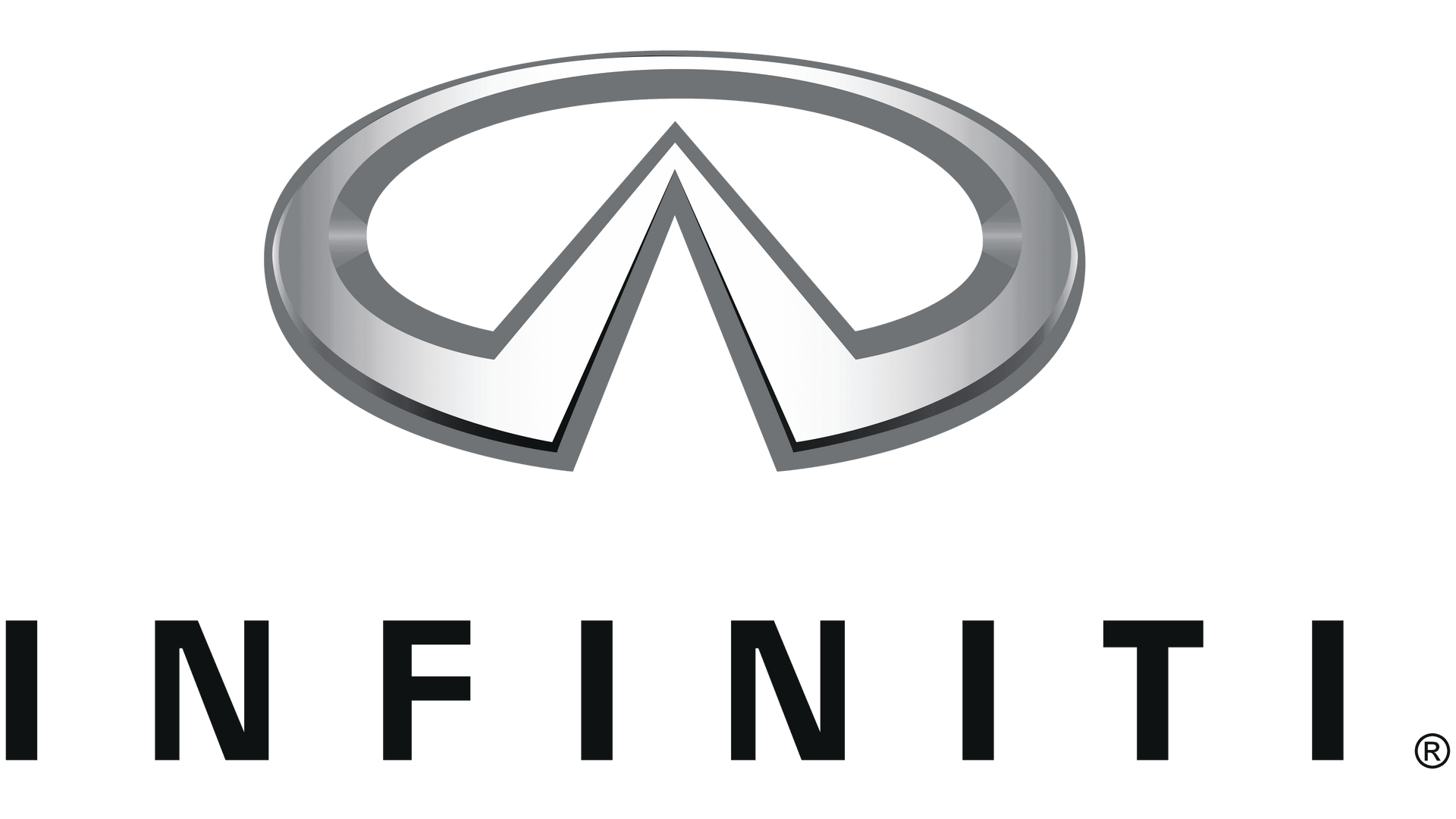 Infiniti logo in silver and black on a white background