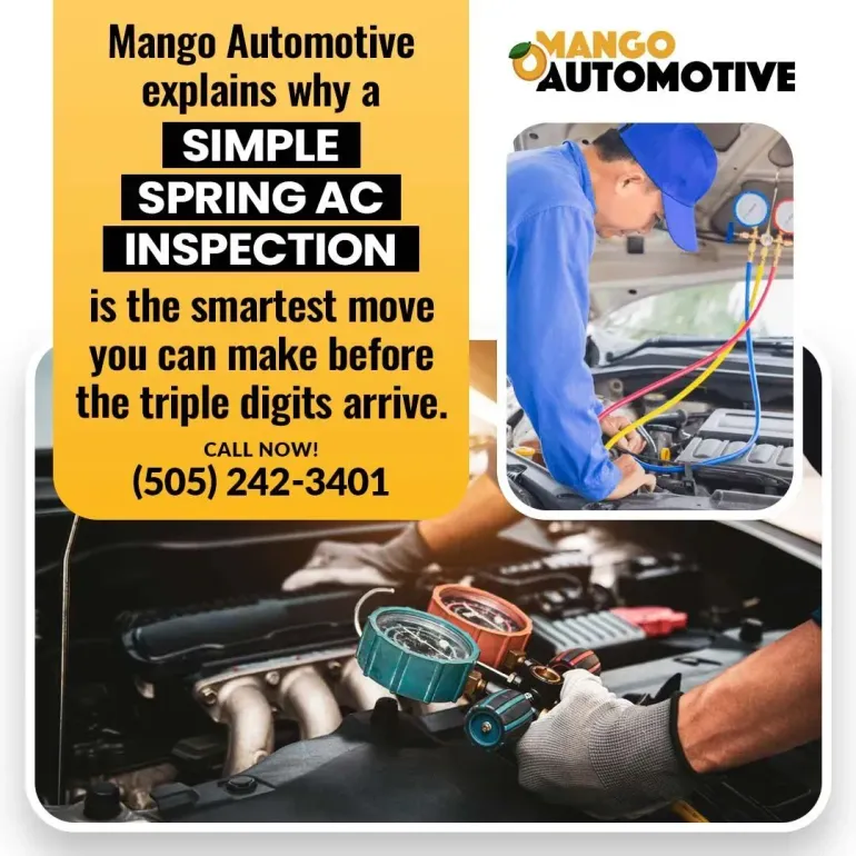 Mango Automotive The Valley mechanic servicing a car A/C system, Albuquerque