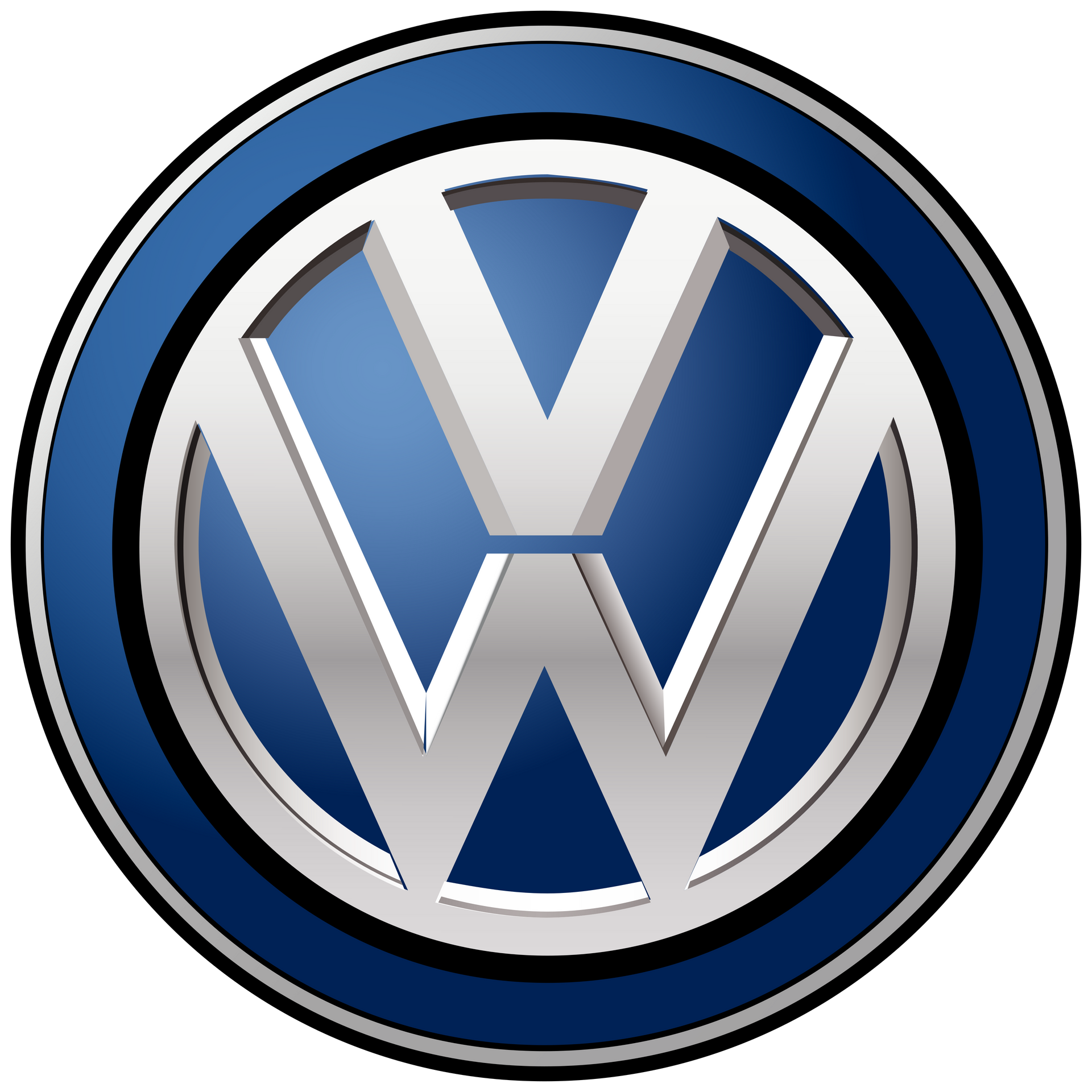 Volkswagen logo: silver VW monogram in a blue and black circular emblem