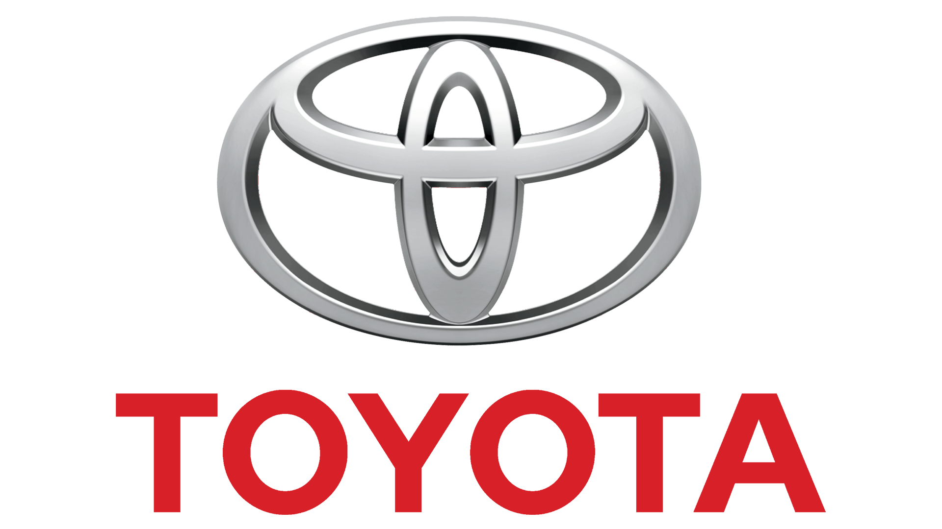Toyota logo in gray above bold red “TOYOTA” text on a white background