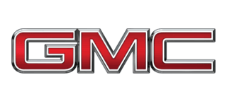 GMC logo in red and chrome lettering on a white background
