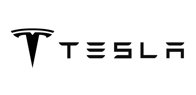 Tesla logo in black on a white background