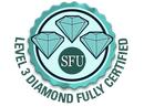 Circular badge: teal diamonds,