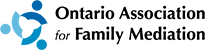 Logo of the Ontario Association for Family Mediation, blue graphic with interconnected shapes and text.