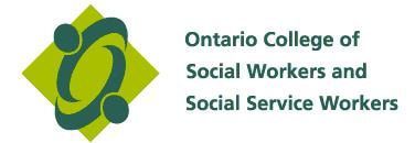 Logo of the Ontario College of Social Workers and Social Service Workers; green and teal design.