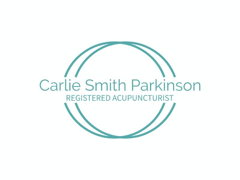 Logo for Carlie Smith Parkinson, Registered Acupuncturist, with teal-colored double circles around her name and title.
