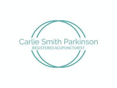 Logo for Carlie Smith Parkinson, Registered Acupuncturist, with teal-colored double circles around her name and title.