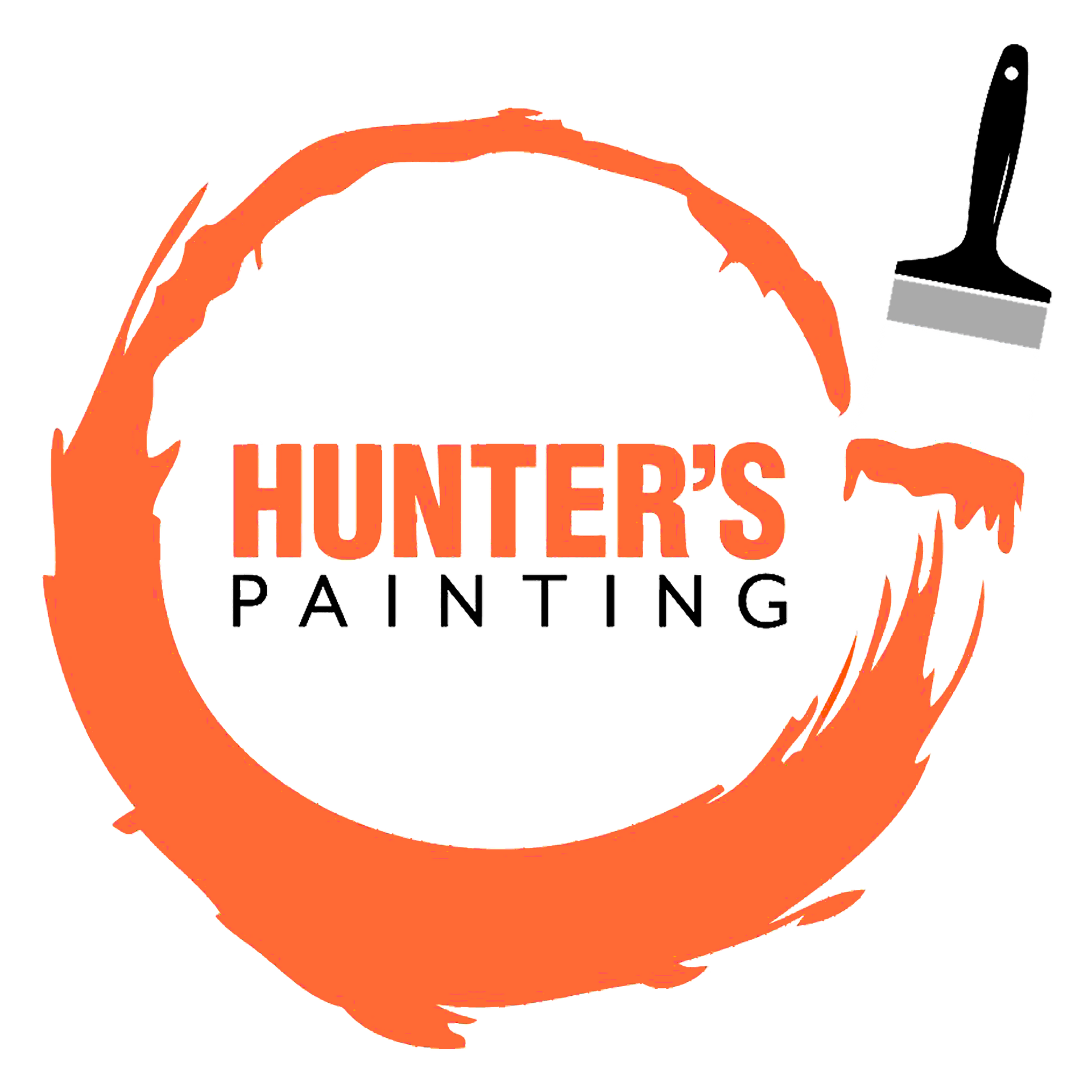 A logo for hunter 's painting with an orange circle