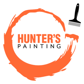 A logo for hunter 's painting with an orange circle