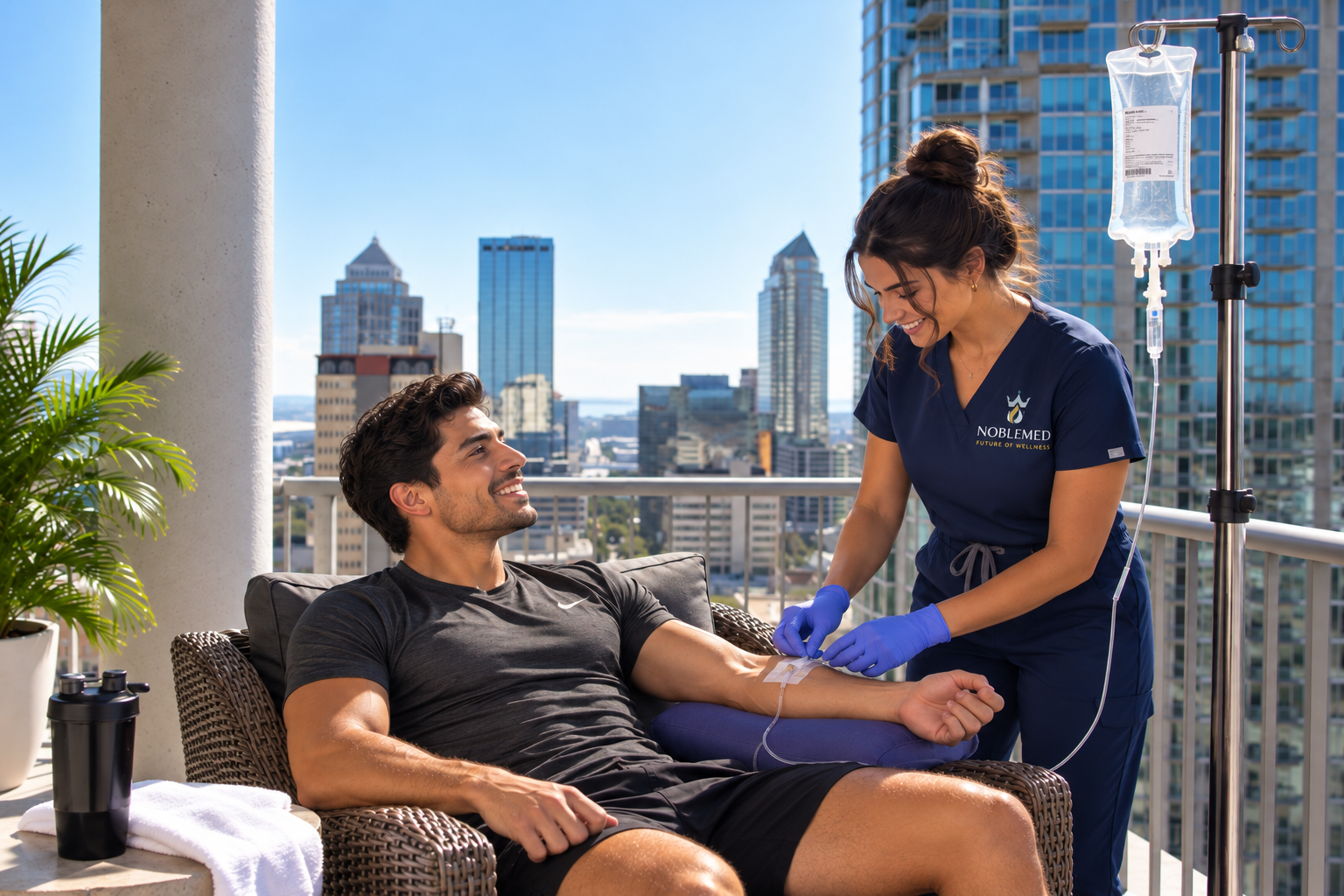 Man receiving NobleMed IV drips at his condo in South Tampa