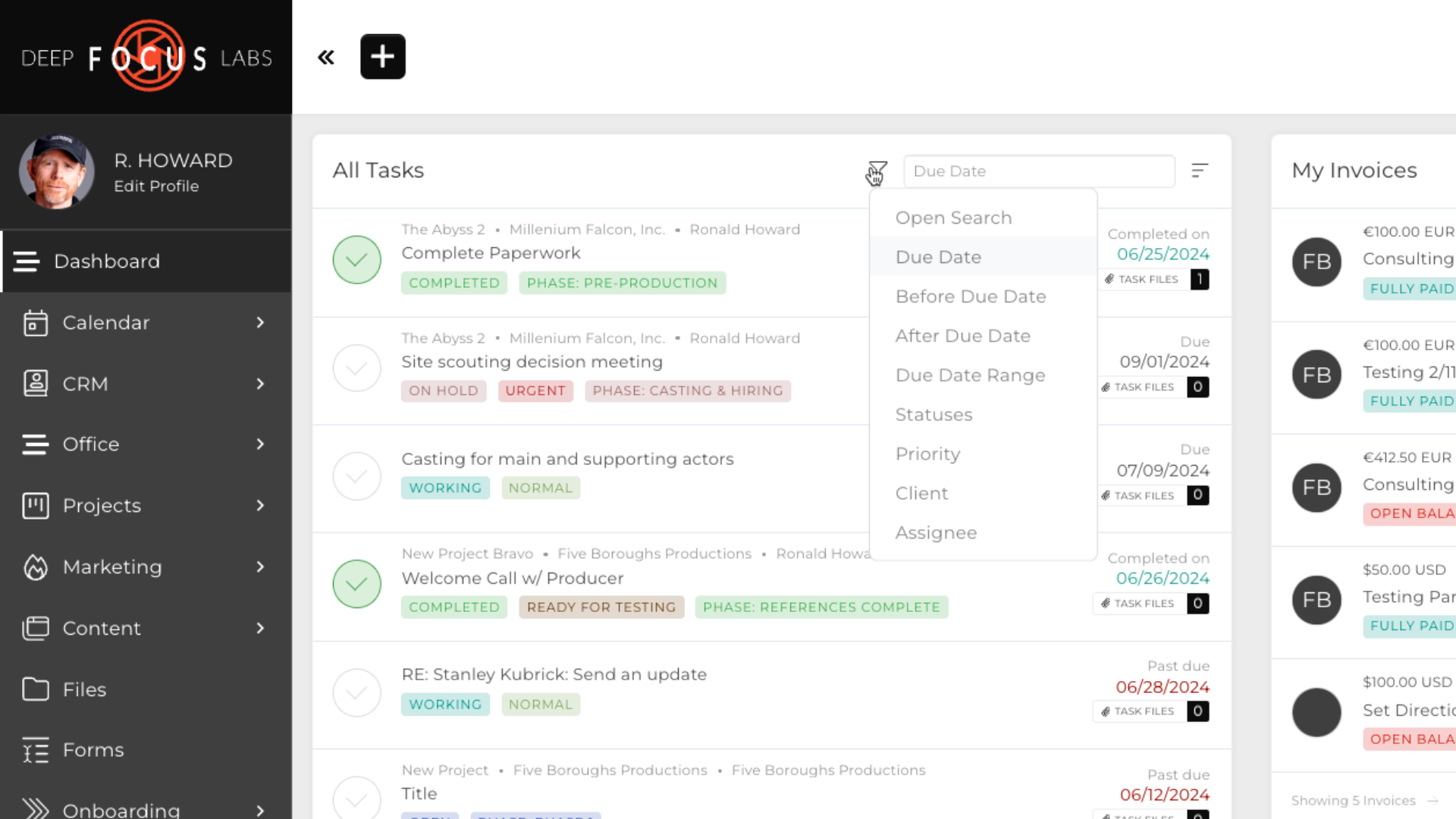 A screenshot of a computer screen showing a list of tasks.