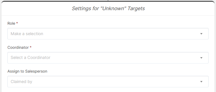 A screenshot of a settings for unknown targets page.