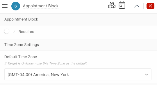 A screenshot of the appointment block page on a website.