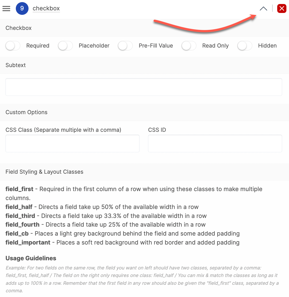 A screenshot of a web page with a red arrow pointing to the usage guidelines.