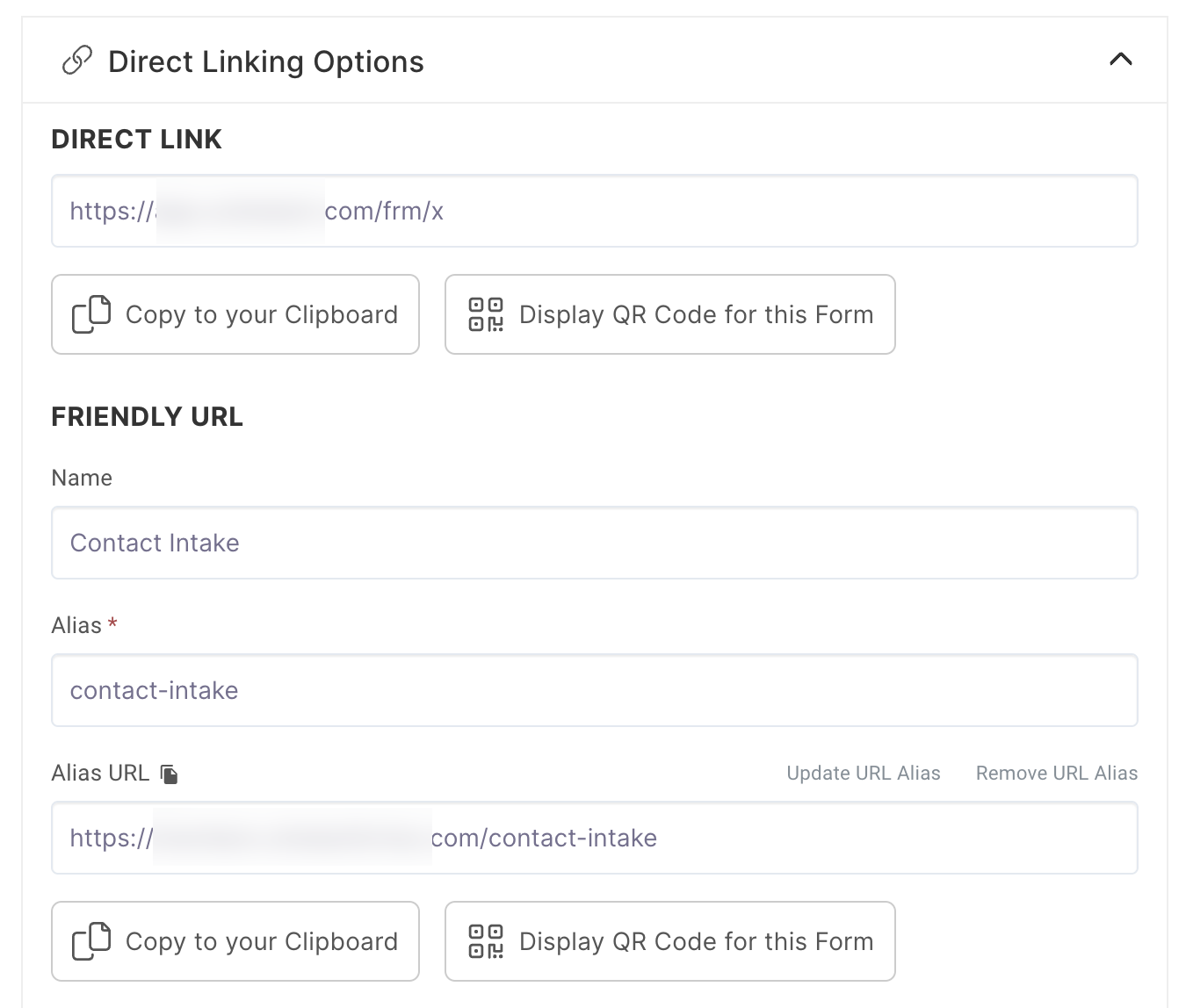 A screenshot of the direct linking options page.