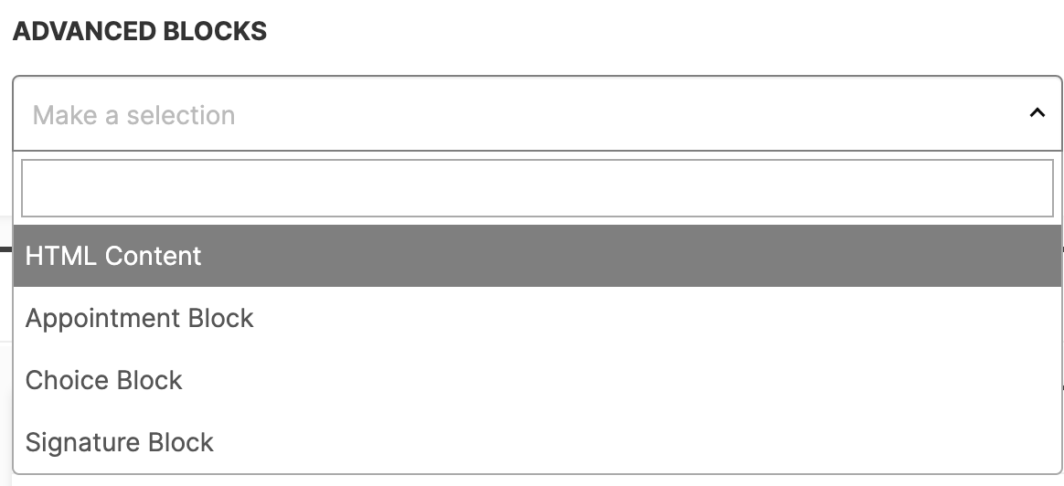 A screenshot of the advanced blocks page on a website.