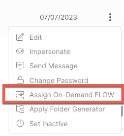 A screenshot of a web page with a red arrow pointing to the assign on demand flow option.
